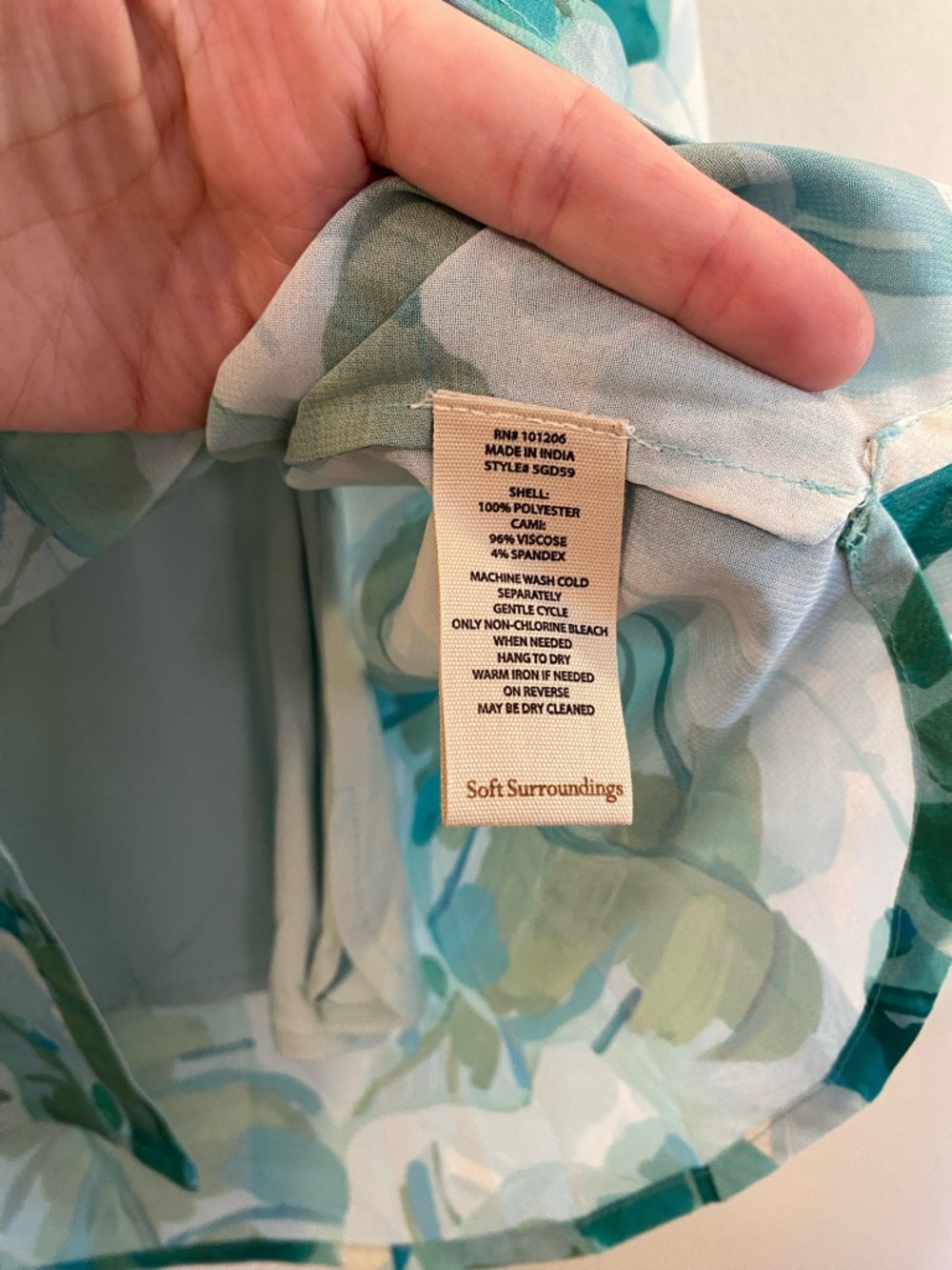 Soft Surroundings Tropical Palm Pintuck Blouse with Cami Size 1X Teal Green - Picture 3 of 12